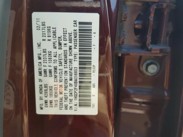 1HGCP2F4XBA096653 - 2011 HONDA ACCORD LXP RED photo 10