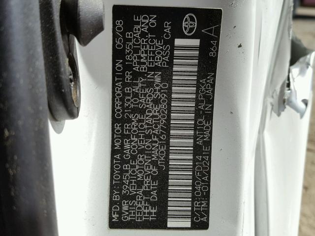 JTKDE167790280910 - 2009 TOYOTA SCION TC 白色 照片 10