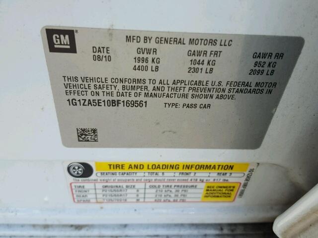 1G1ZA5E10BF169561 - 2011 CHEVROLET MALIBU LS თეთრი ფოტო 10