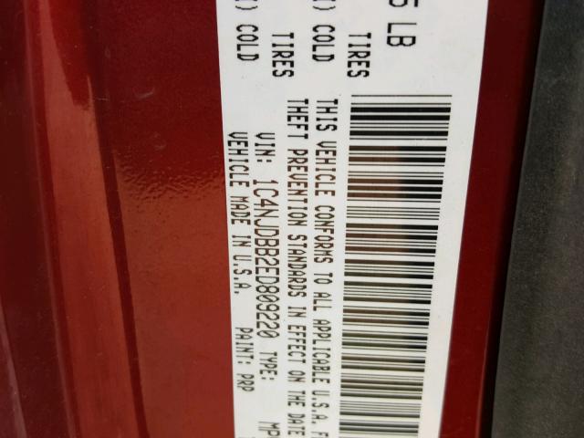 1C4NJDBB2ED809220 - 2014 JEEP COMPASS SP MAROON photo 10