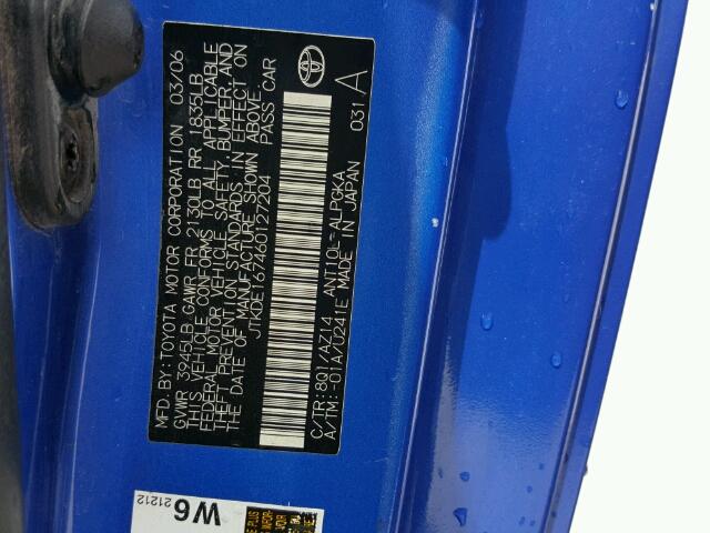 JTKDE167460127204 - 2006 TOYOTA SCION TC 蓝色 照片 10