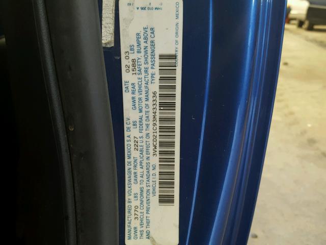 3VWCD21C93M433336 - 2003 VOLKSWAGEN NEW BEETLE Mavi foto 10