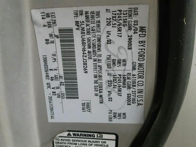 5LMEU68H64ZJ38269 - 2004 LINCOLN AVIATOR SILVER photo 10