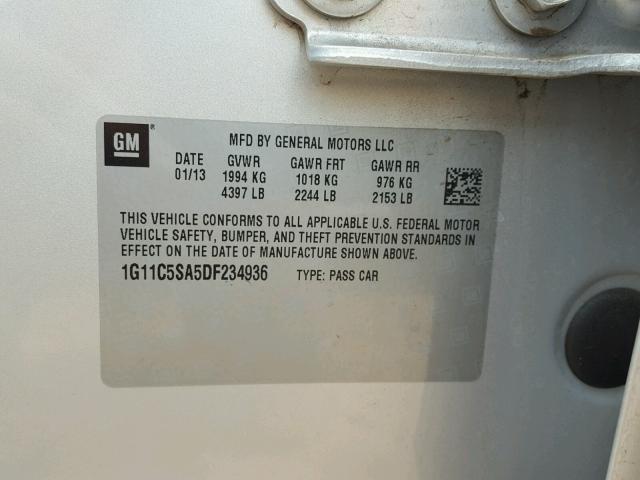1G11C5SA5DF234936 - 2013 CHEVROLET MALIBU 1LT SILVER photo 10
