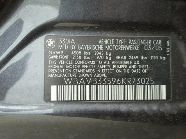 WBAVB33596KR73025 - 2006 BMW 330 I GRAY photo 10