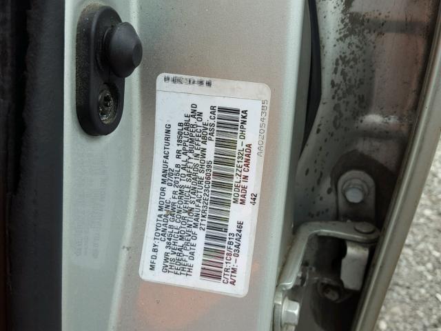 2T1KR32E23C060395 - 2003 TOYOTA MATRIX GRAY photo 10