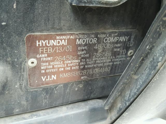 KM8SB82B71U064140 - 2001 HYUNDAI SANTA FE BLACK photo 10