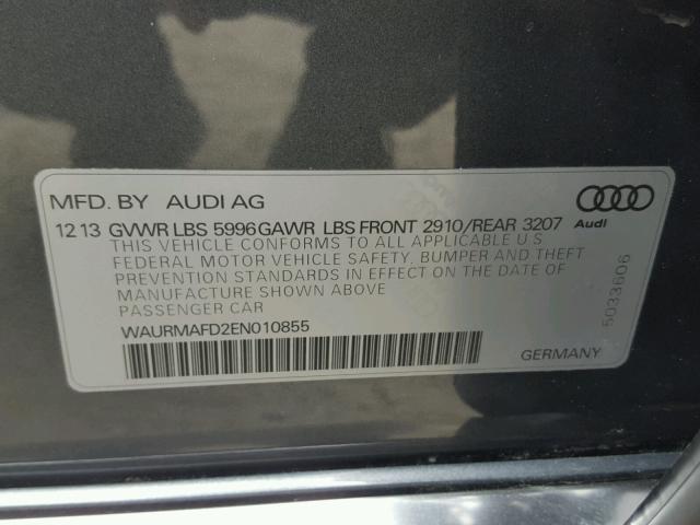 WAURMAFD2EN010855 - 2014 AUDI A8 L TDI GRAY photo 10