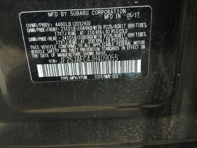 JF2SJAEC4JH409055 - 2018 SUBARU FORESTER 2 BLACK photo 10