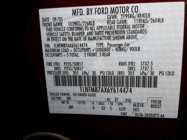 1LNFM87AX6Y614474 - 2006 LINCOLN LS BURGUNDY photo 10