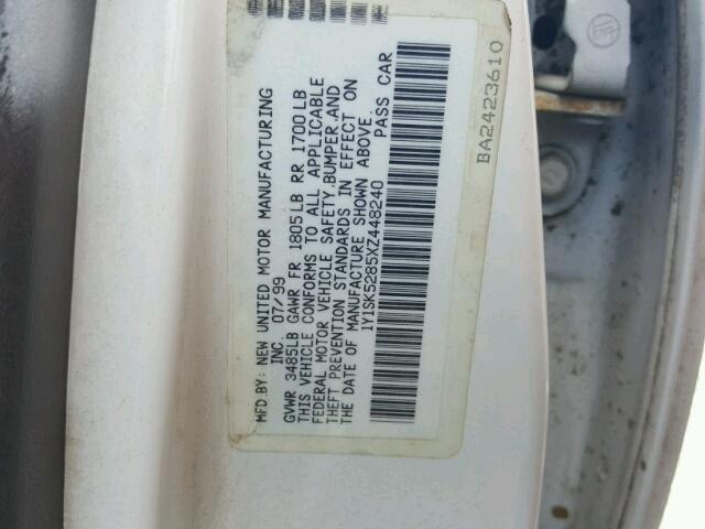 1Y1SK5285XZ448240 - 1999 CHEVROLET GEO PRIZM 白色 照片 10