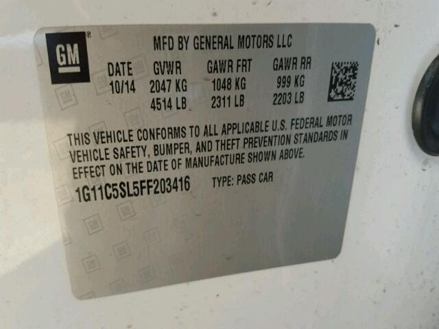 1G11C5SL5FF203416 - 2015 CHEVROLET MALIBU 1LT 白色 照片 10