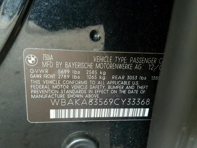 WBAKA83569CY33368 - 2009 BMW 750 I BLACK photo 10