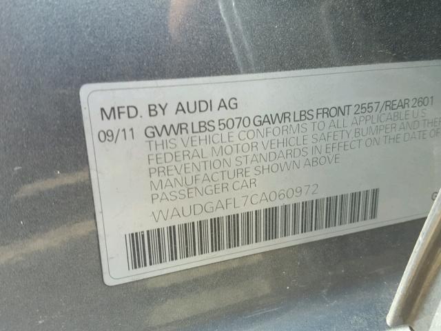 WAUDGAFL7CA060972 - 2012 AUDI S4 PREMIUM GRAY photo 10