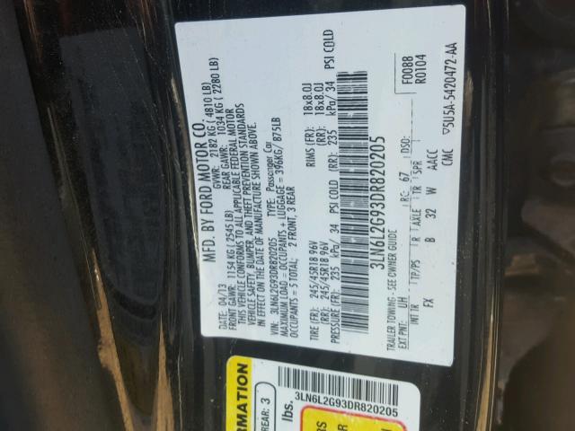 3LN6L2G93DR820205 - 2013 LINCOLN MKZ Սև լուսանկար 10