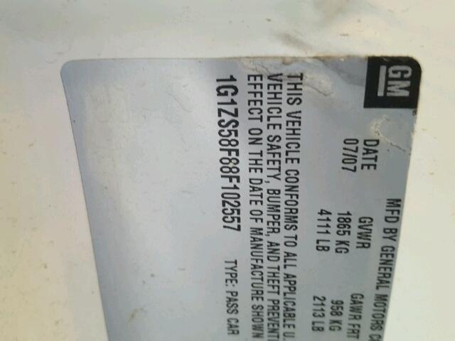 1G1ZS58F88F102557 - 2008 CHEVROLET MALIBU LS 白色 照片 10