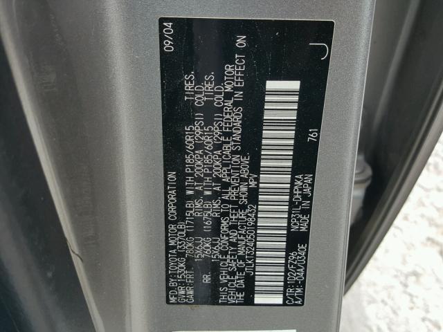 JTLKT324050198432 - 2005 TOYOTA SCION XB SILVER photo 10