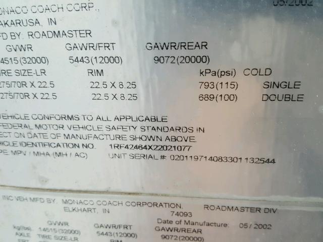 1RF42464X22021077 - 2002 ROADMASTER RAIL MONOCOQUE TWO TONE photo 10