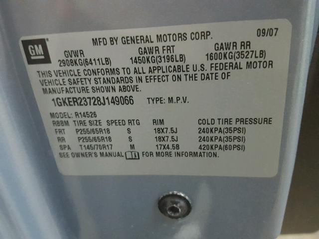 1GKER23728J149066 - 2008 GMC ACADIA SLT 蓝色 照片 10