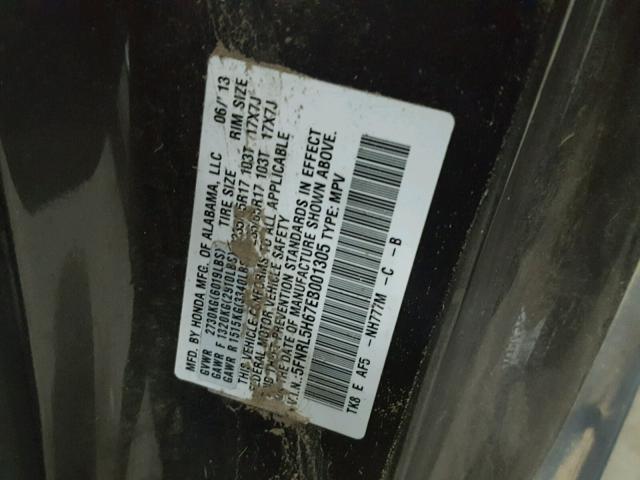 5FNRL5H67EB001305 - 2014 HONDA ODYSSEY EX GRAY photo 10