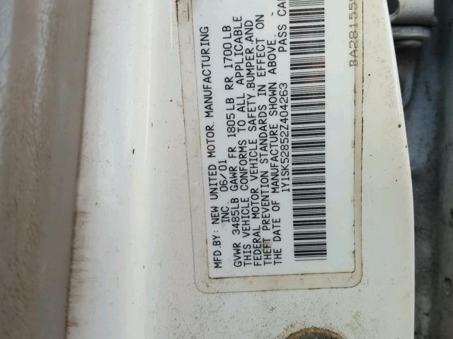 1Y1SK52852Z404263 - 2002 CHEVROLET GEO PRIZM 白色 照片 10