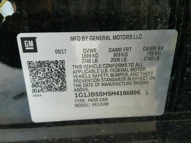 1G1JB5SH5H4166896 - 2017 CHEVROLET SONIC LS 黑色 照片 10