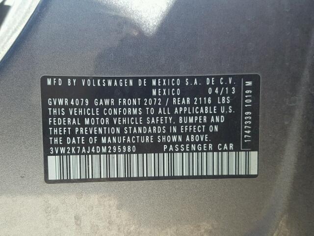 3VW2K7AJ4DM295980 - 2013 VOLKSWAGEN JETTA BASE 石墨色 照片 10