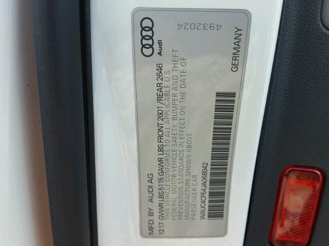 WAUC4CF54JA068042 - 2018 AUDI S5 PRESTIG WHITE photo 10