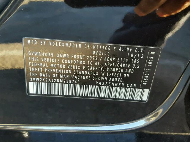 3VW2K7AJ2DM238743 - 2013 VOLKSWAGEN JETTA BASE 黑色 照片 10