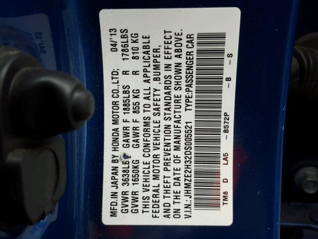 JHMZE2H32DS005521 - 2013 HONDA INSIGHT BLUE photo 10