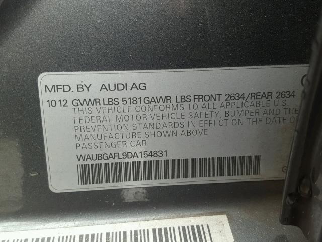 WAUBGAFL9DA154831 - 2013 AUDI S4 PREMIUM GRAY photo 10