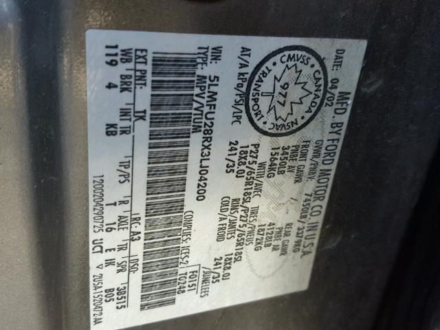 5LMFU28RX3LJ04200 - 2003 LINCOLN NAVIGATOR 灰色 照片 10