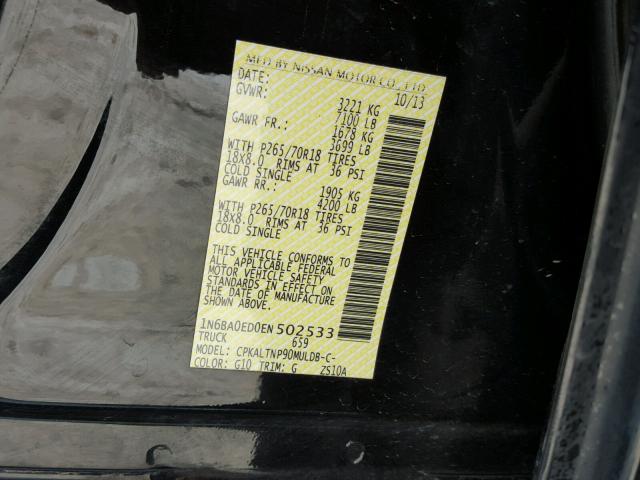 1N6BA0ED0EN502533 - 2014 NISSAN TITAN S BLACK photo 10