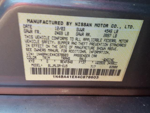 1N4BA41EX4C878603 - 2004 NISSAN MAXIMA SE BEIGE photo 10