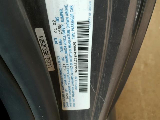 3VWCB21C72M438829 - 2002 VOLKSWAGEN NEW BEETLE 灰色 照片 10