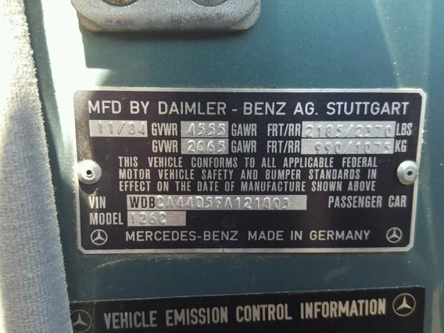 WDBCA44D5FA121803 - 1985 MERCEDES-BENZ 500 SEC GREEN photo 10