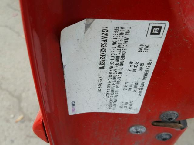 1G2WP52K2XF272370 - 1999 PONTIAC GRAND PRIX RED photo 10