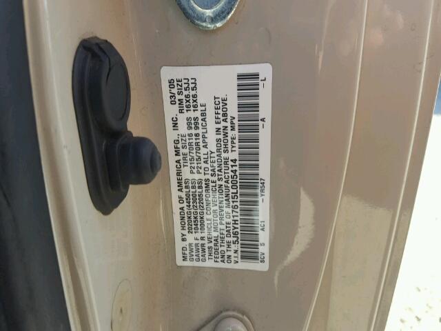 5J6YH17615L005414 - 2005 HONDA ELEMENT BROWN photo 10