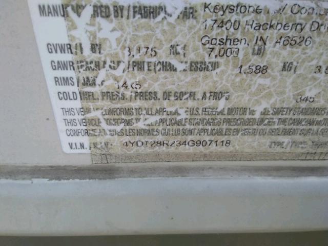 4YDT28R234G907118 - 2004 KEYSTONE OUTBACK WHITE photo 10