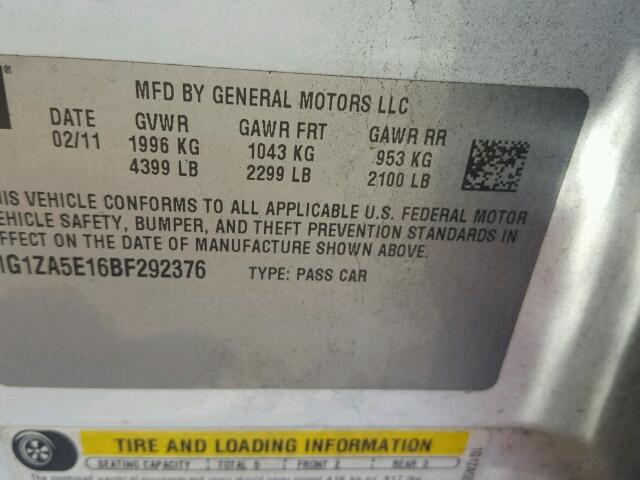 1G1ZA5E16BF292376 - 2011 CHEVROLET MALIBU LS Ağ foto 10