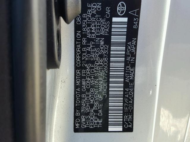 JTKDE177260087302 - 2006 TOYOTA SCION TC 银色 照片 10