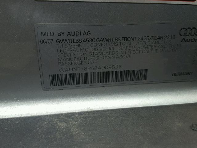 WAUNF78P58A009536 - 2008 AUDI A3 2.0 PRE SILVER photo 10