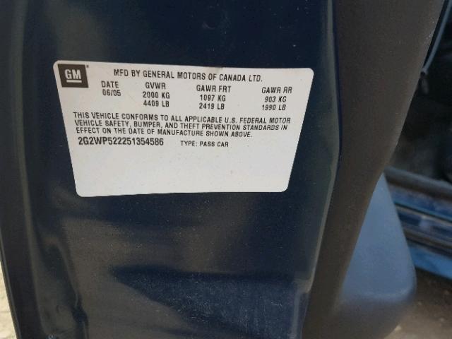 2G2WP522251354586 - 2005 PONTIAC GRAND PRIX BLUE photo 10