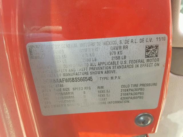 3GNBAAFW6BS566545 - 2011 CHEVROLET HHR LS RED photo 10