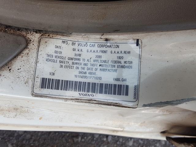 YV1VW29511F716283 - 2001 VOLVO V40 1.9T WHITE photo 10