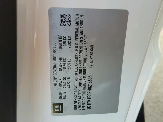 1G1FK1R62H0213506 - 2017 CHEVROLET CAMARO ZL1 白色 照片 10