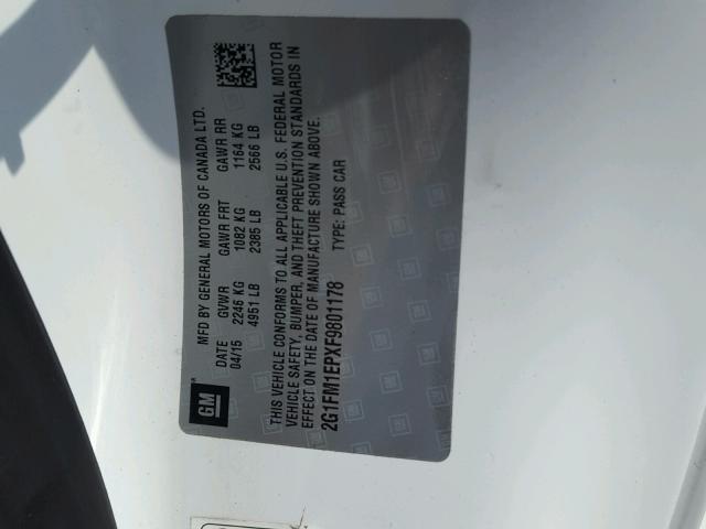 2G1FM1EPXF9801178 - 2015 CHEVROLET CAMARO ZL1 白色 照片 10