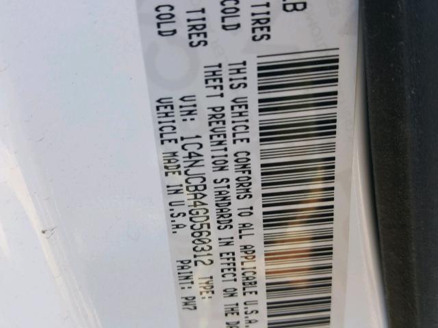 1C4NJCBA4GD560312 - 2016 JEEP COMPASS SP WHITE photo 10