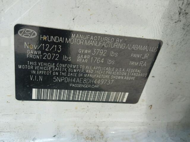 5NPDH4AE8DH449737 - 2013 HYUNDAI ELANTRA WHITE photo 10