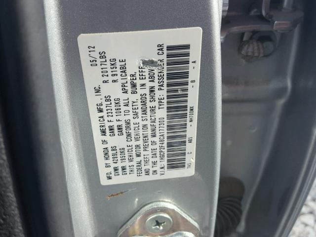 1HGCP2F48CA177300 - 2012 HONDA ACCORD LXP SILVER photo 10